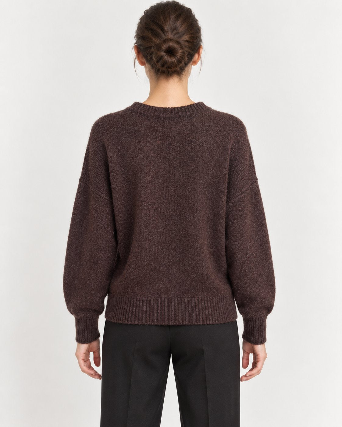 Maglia Bouclé Girocollo Marrone Prugna