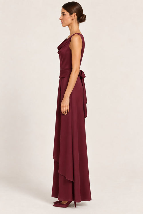 Abito lungo con scollo ad anello bordeaux