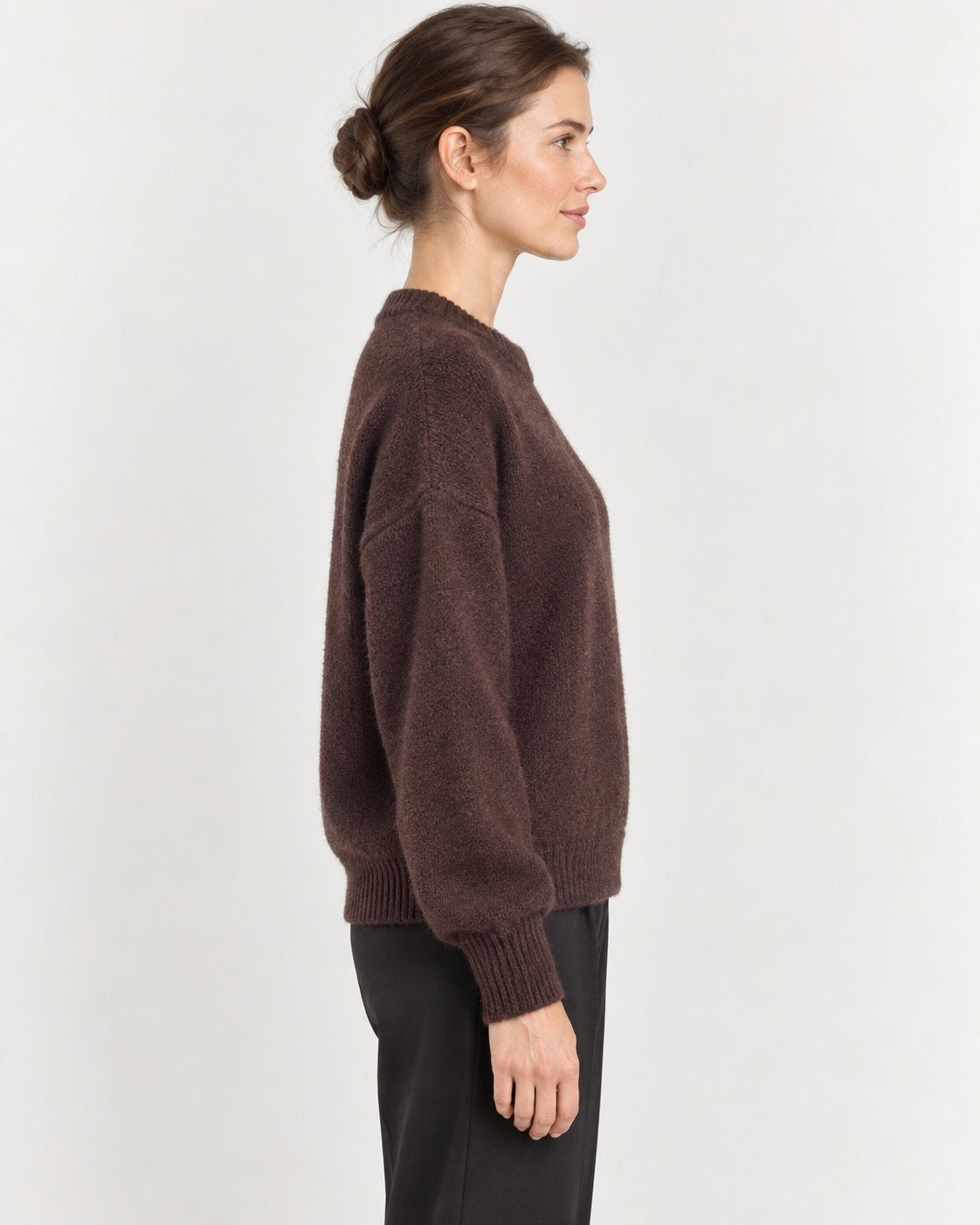Maglia Bouclé Girocollo Marrone Prugna