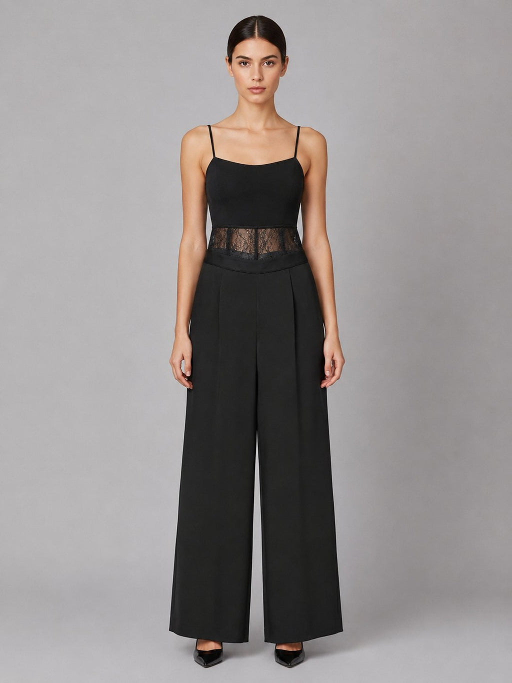 Pantalone palazzo con pizzo nero
