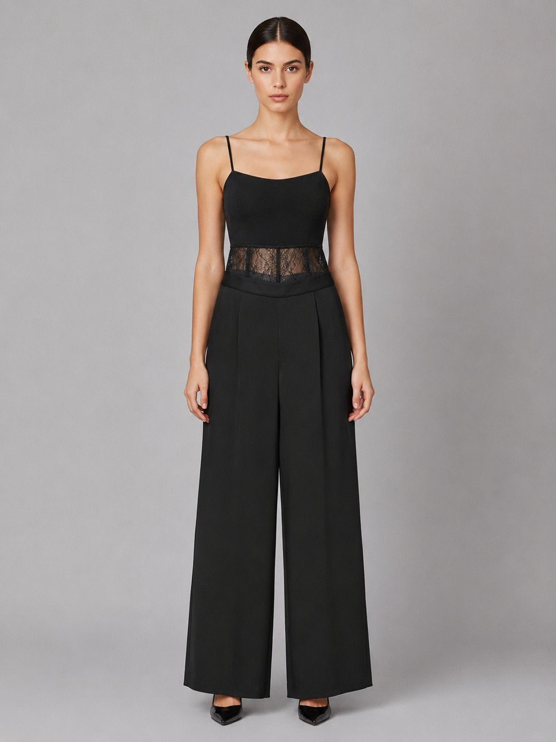 Pantalone palazzo con pizzo nero