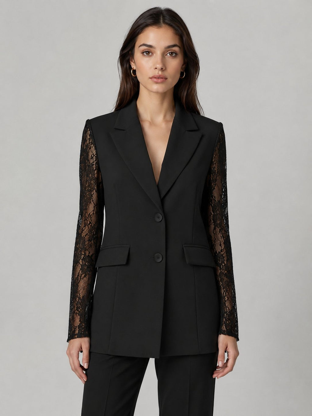 Blazer con maniche in pizzo nero