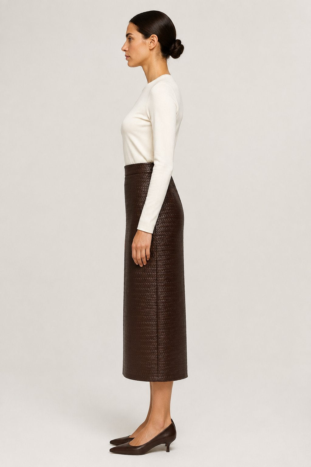 Gonna longuette intrecciata marrone