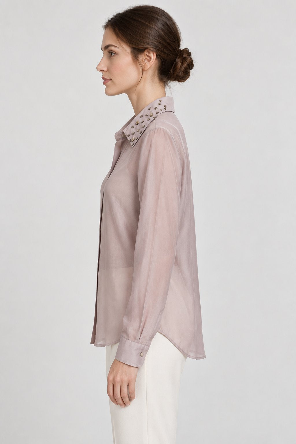 Camicia Malva con Colletto Gioiello