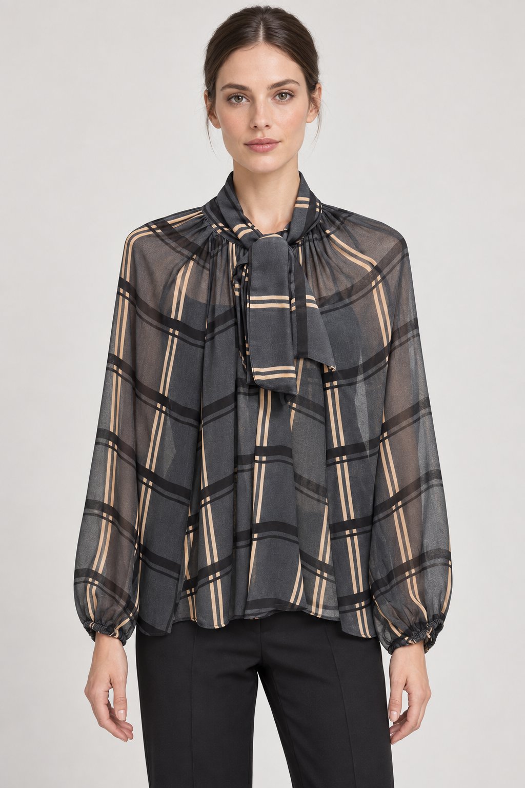 Blusa Check con Fiocco Grigio