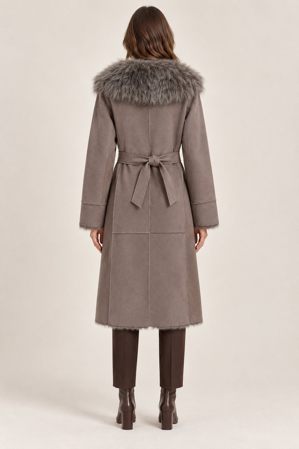 Cappotto lungo effetto montone tortora
