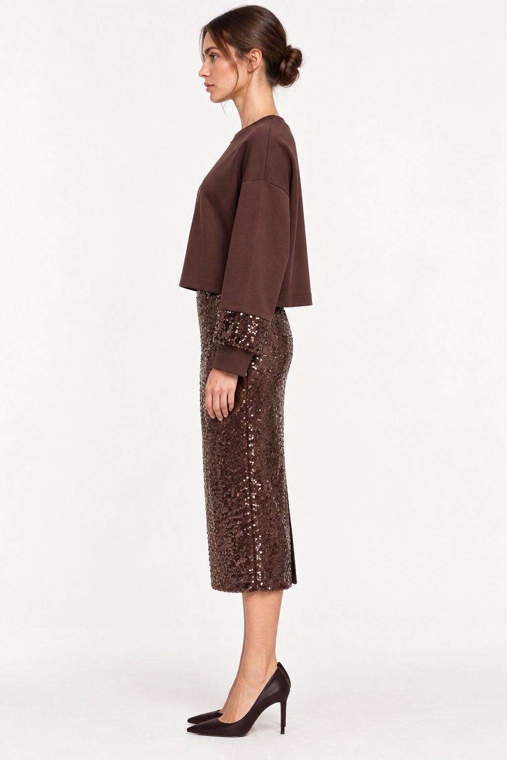 Gonna Midi Marrone in Paillettes Rinascimento
