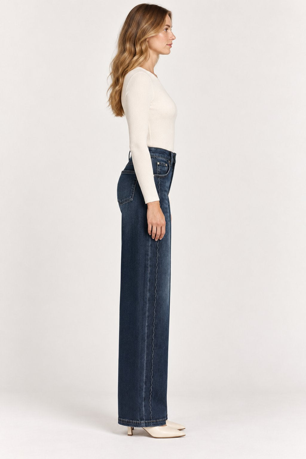 Jeans Palazzo Blu con Cuciture Ondulate Goa Goa